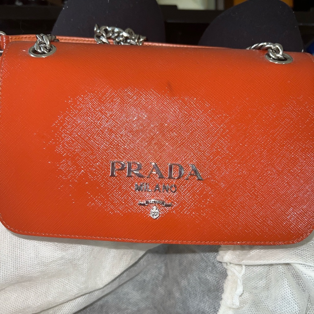 Prada Rame Saffiano Vernice Crossbody Bag